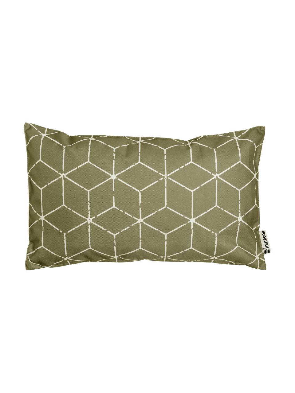 Cuscino da esterno con motivo grafico verde/bianco Cube, 100% poliestere, Taupe, bianco, Larg. 30 x Lung. 50 cm
