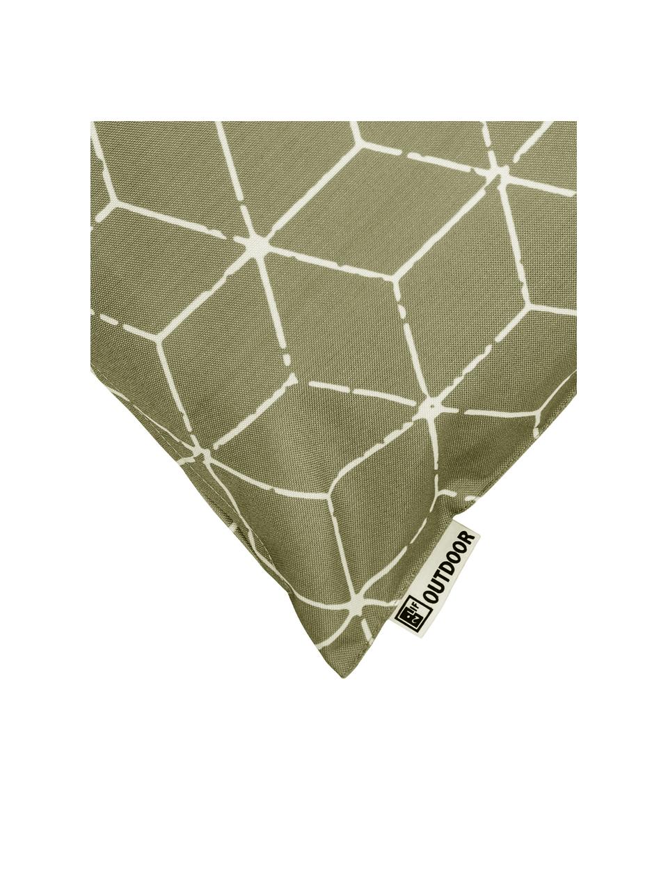 Cuscino da esterno con motivo grafico verde/bianco Cube, 100% poliestere, Taupe, bianco, Larg. 30 x Lung. 50 cm