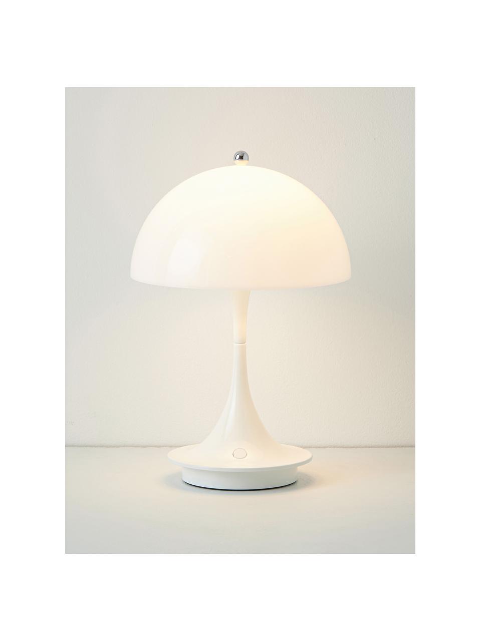 Lampada da tavolo portatile a LED con luce regolabile Panthella, alt. 24 cm, Paralume: vetro acrilico, Struttura: alluminio rivestito, Vetro acrilico bianco, Ø 16 x Alt. 24 cm