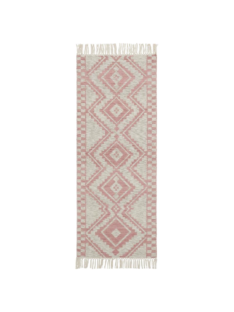 Tapis de couloir vintage Cindrella, Blanc naturel, rouge