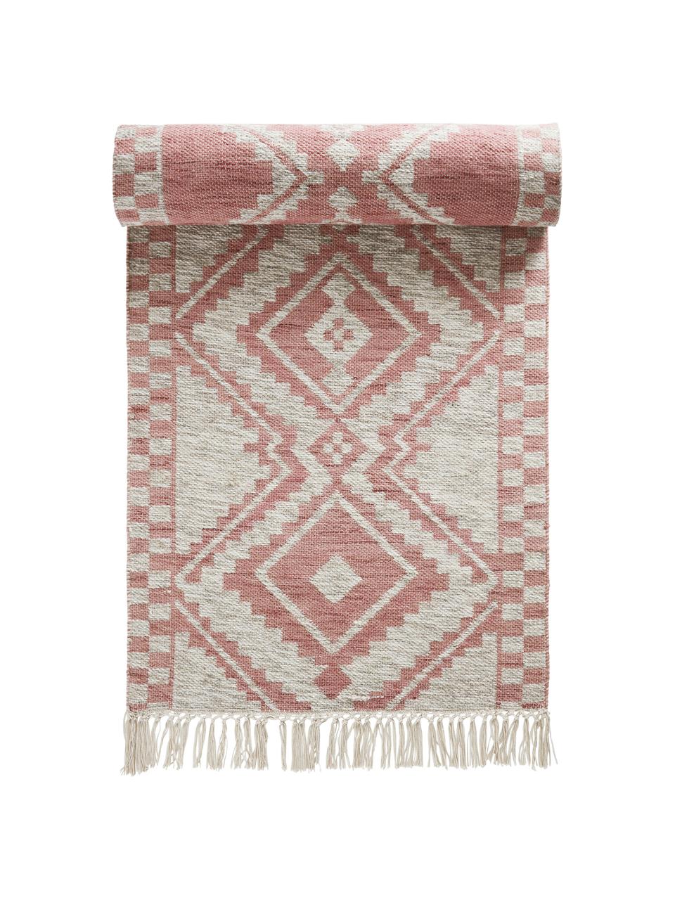 Tapis de couloir vintage Cindrella, Blanc naturel, rouge