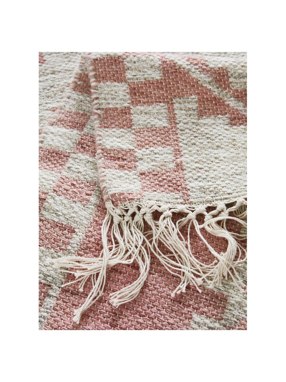 Alfombra reversible de lana Cindrella, 90% algodón, 10% poliéster, Blanco natural, rojo, An 80 x L 200 cm