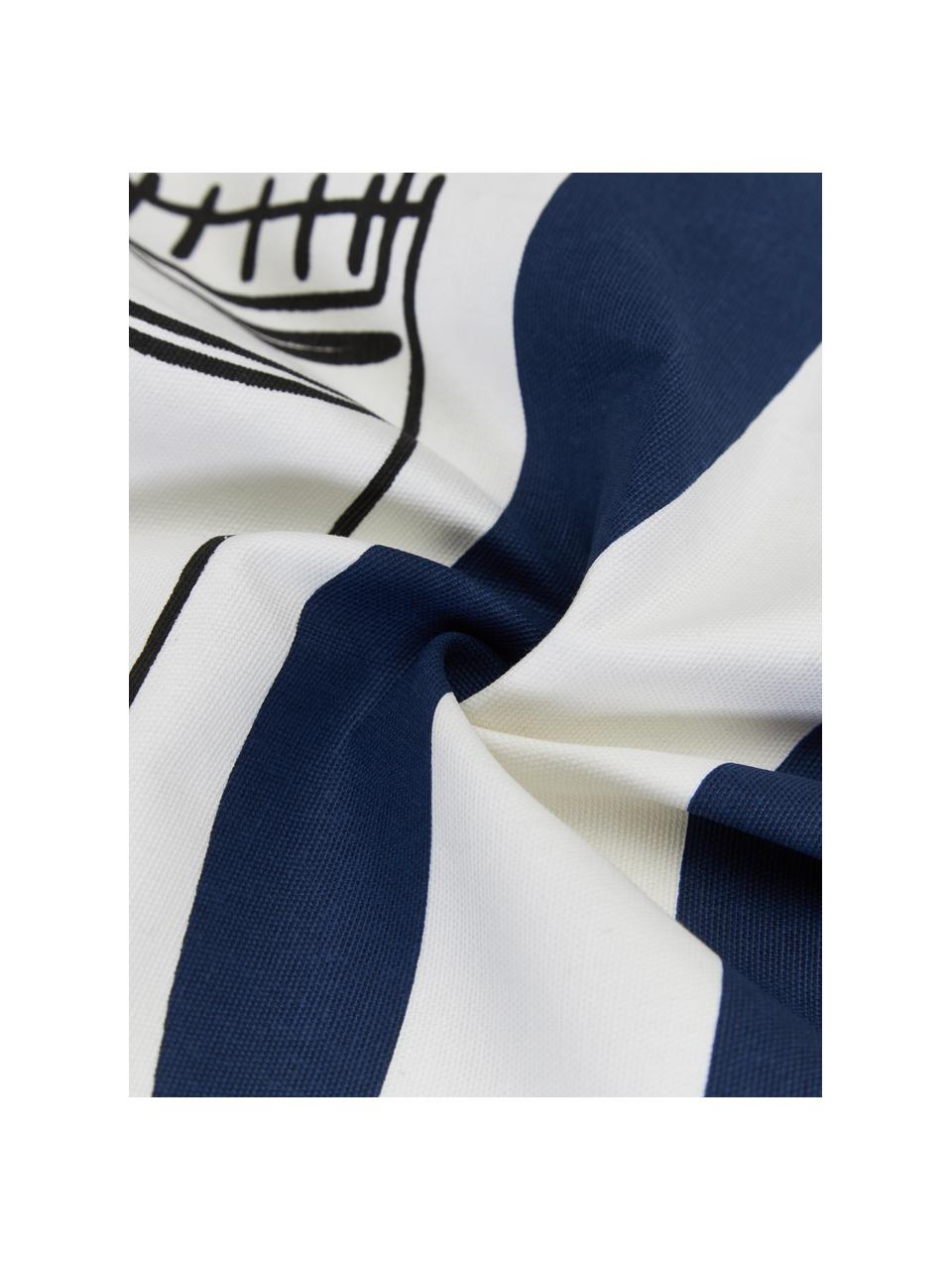 Housse de coussin 45x45 motif maritime en coton bio Toja, 100% coton bio certifié GOTS, Blanc, bleu, larg. 45 x long. 45 cm