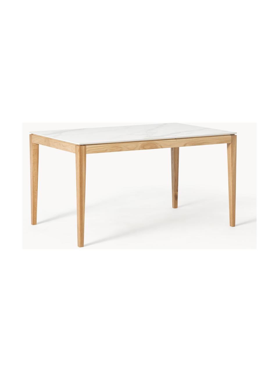 Mesa de comedor en look mármol Jackson, tamaños diferentes, Tablero: piedra cerámica es aspect, Aspecto mármol blanco, madera de roble barnizada, An 180 x F 90 cm