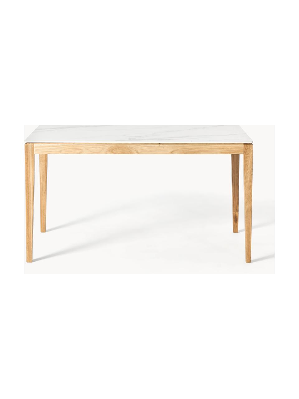 Mesa de comedor en look mármol Jackson, tamaños diferentes, Tablero: piedra cerámica es aspect, Aspecto mármol blanco, madera de roble barnizada, An 180 x F 90 cm