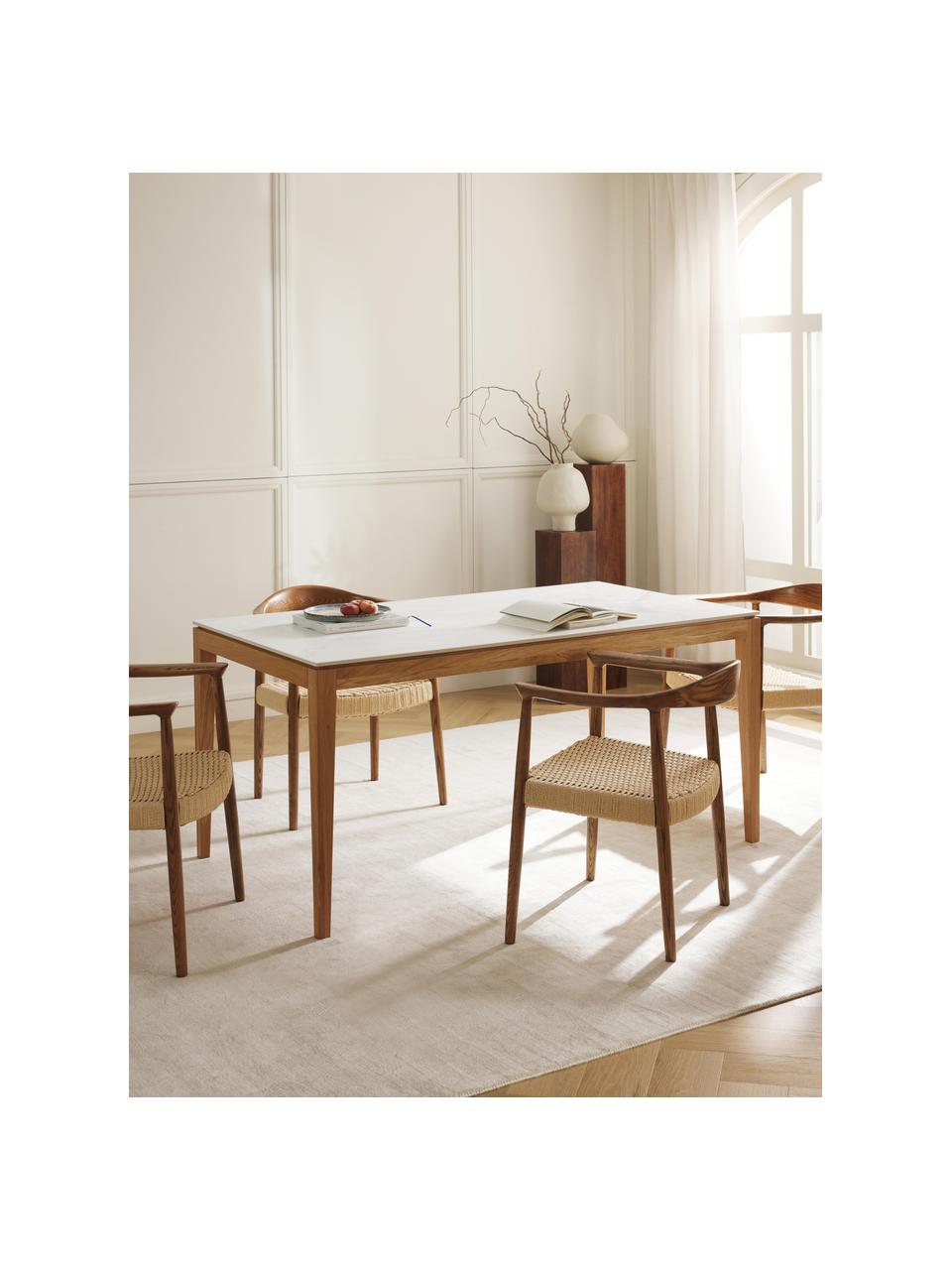 Esstisch Jackson mit Marmor-Optik, verschiedene Grössen, Tischplatte: Keramikstein in Marmor-Op, Eichenholz, lackiert, B 180 x T 90 cm