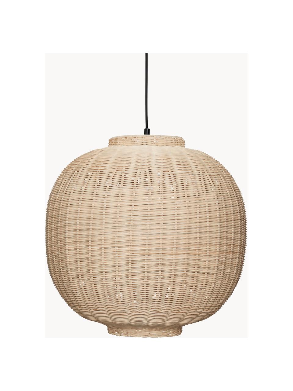 Lámpara de techo artesanal de ratán Chand, Pantalla: ratán, Cable: cubierto en tela, Beige, Ø 45 x Al 43 cm