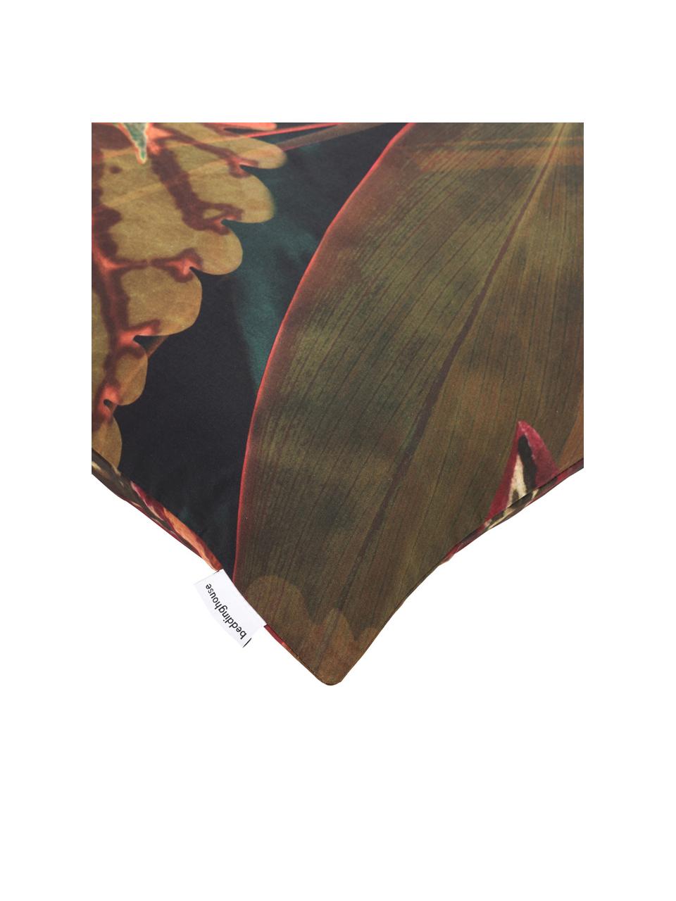 Pościel z bawełny Velvetleaf, Odcienie zielonego i czerwonego, 135 x 200 cm + 1 poduszka 80 x 80 cm