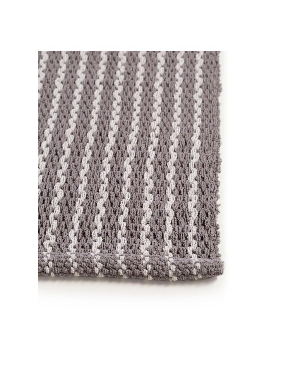 Tapis de bain rayures Bono, 100 % coton, Gris, blanc, larg. 50 x long. 80 cm