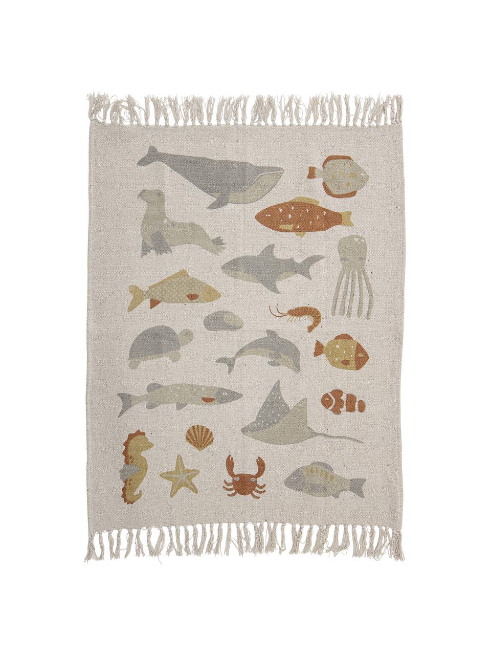 Babyplaid Abaas met franjes, 52% gerecycled katoen, 32% polyester, 10% acryl, 6% rayon, Beige, meerkleurig, B 80 x L 100 cm