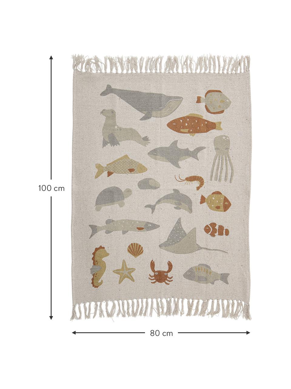 Manta para bebés con flecos Abaas, 52% algodón reciclado, 32% poliéster, 10% acrílico, 6% rayón, Beige, multicolor, An 80 x L 100 cm