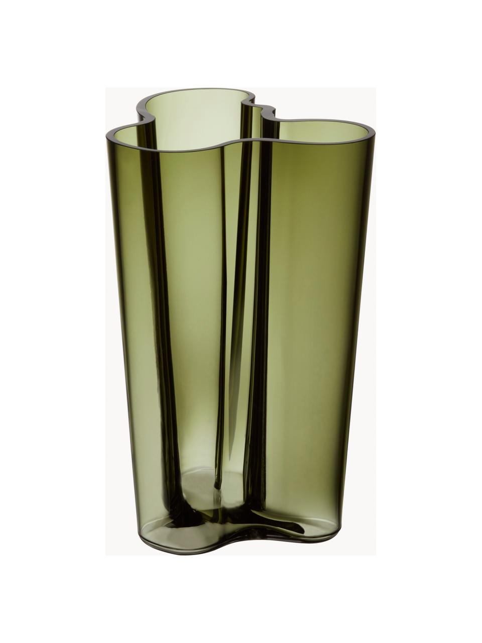 Ručne fúkaná váza Alvar Aalto, V 25 cm, Fúkané sklo, Zelená, priehľadná, Š 17 x V 25 cm