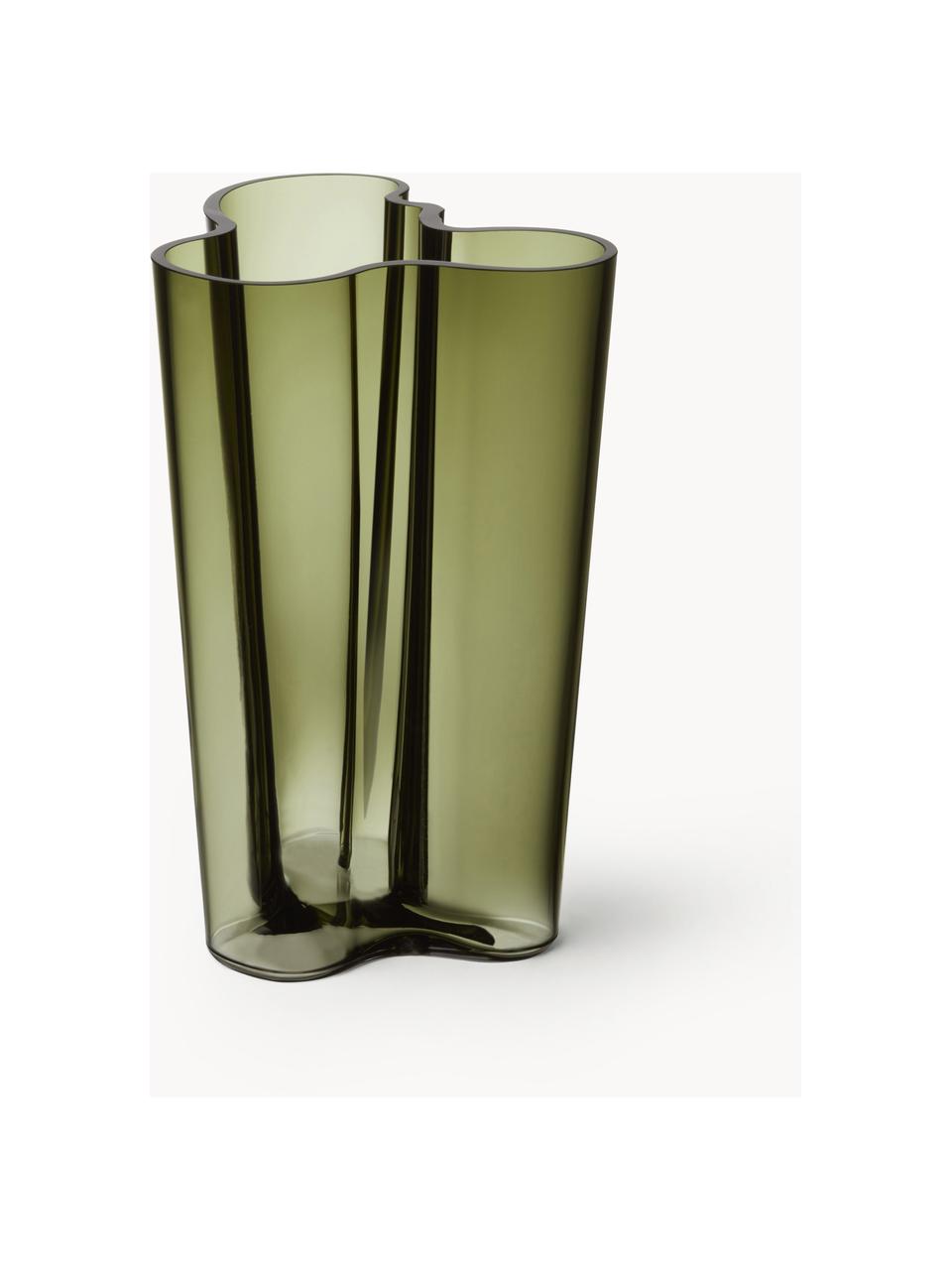 Mundgeblasene Vase Alvar Aalto, H 25 cm, Glas, mundgeblasen, Grün, transparent, B 17 x H 25 cm