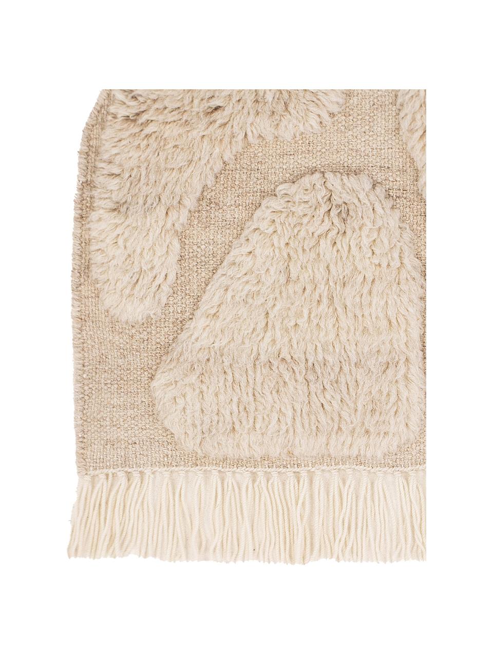 Grote wandobject Jakobsö van wol met franjes, 100% wol, Beige, B 62 x H 50 cm