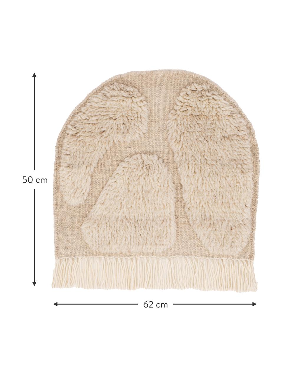 Grote wandobject Jakobsö van wol met franjes, 100% wol, Beige, B 62 x H 50 cm