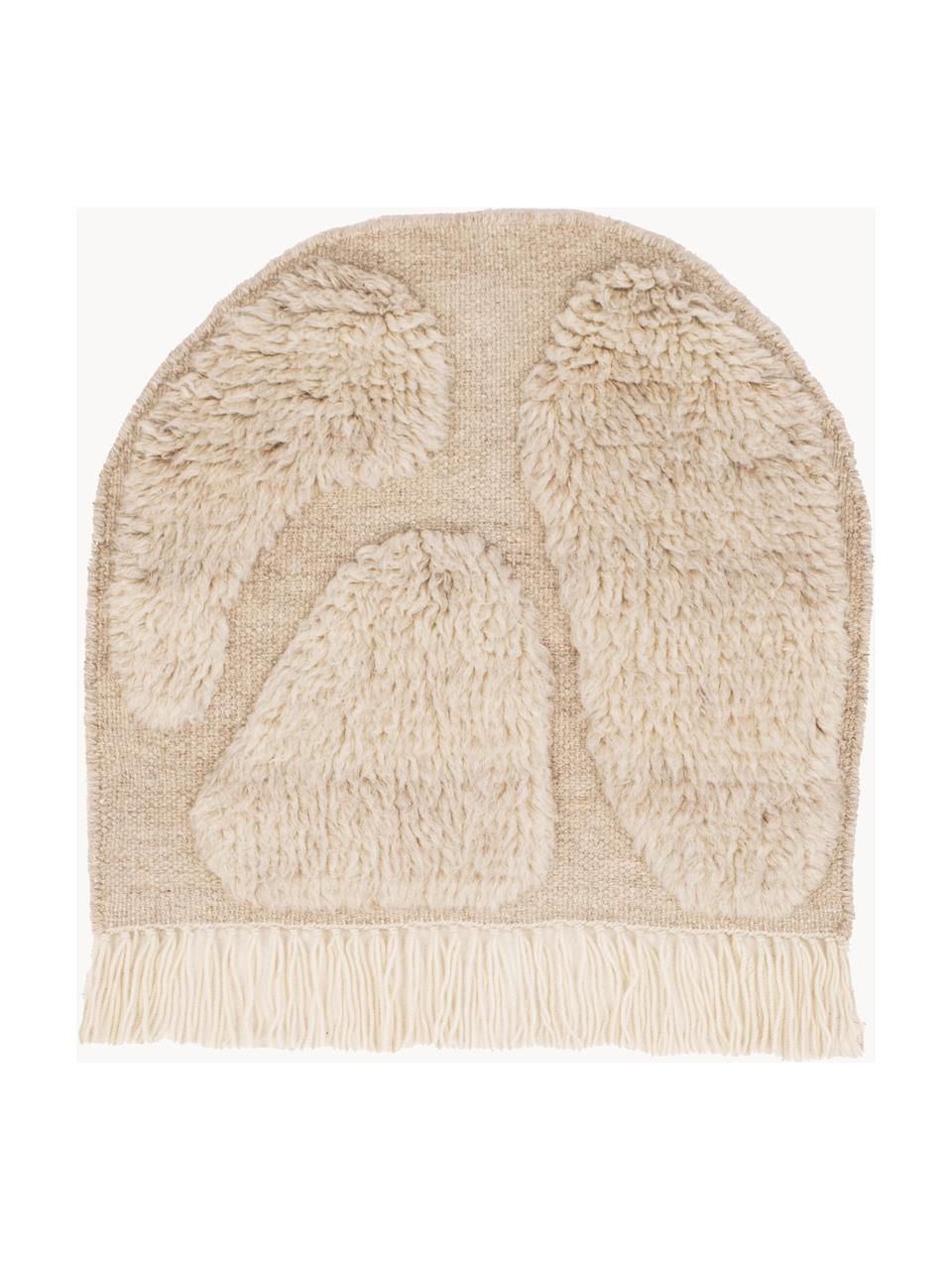 Grote wandobject Jakobsö van wol met franjes, 100% wol, Beige, B 62 x H 50 cm