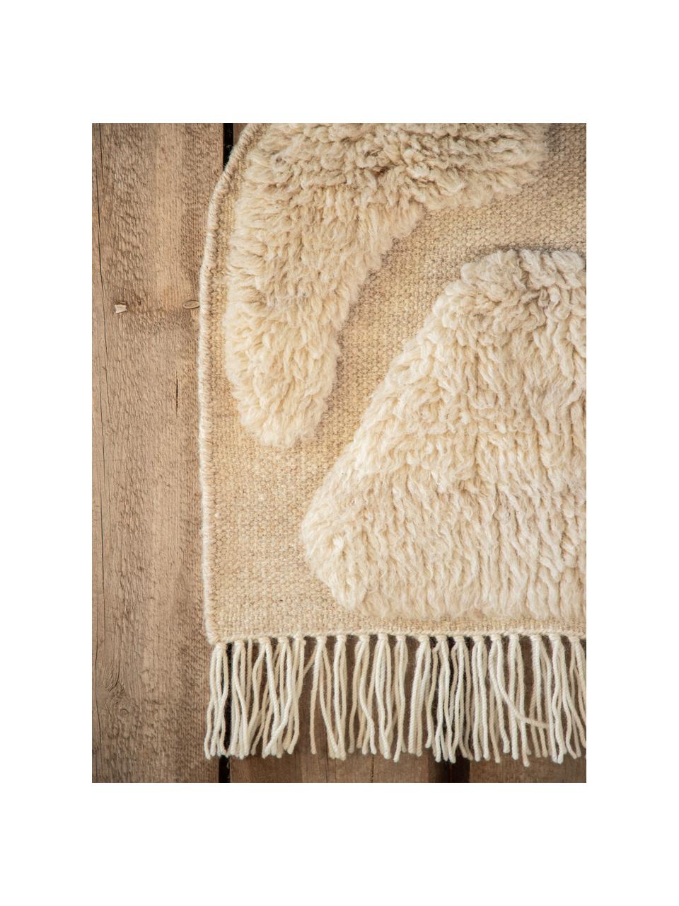 Grande décoration murale en laine avec franges Jakobsö, 100 % laine, Beige, larg. 62 x haut. 50 cm