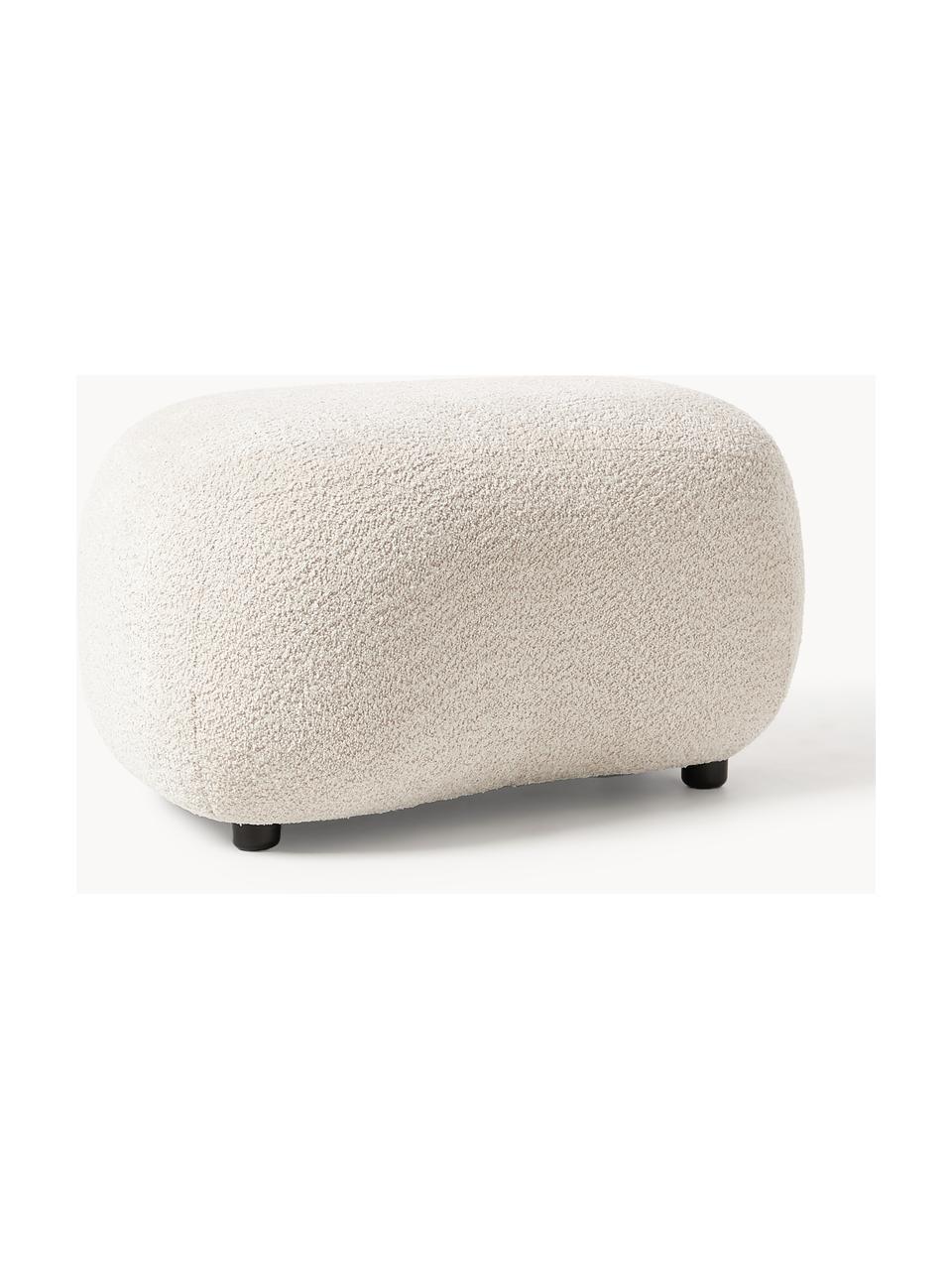 Hocker Alba aus Teddy-Bouclé, Bezug: 100 % Polyester (Teddy-Bo, Füße: Kunststoff Dieses Produkt, Teddy-Bouclé Off White, B 70 x H 42 cm, gebogen rechts