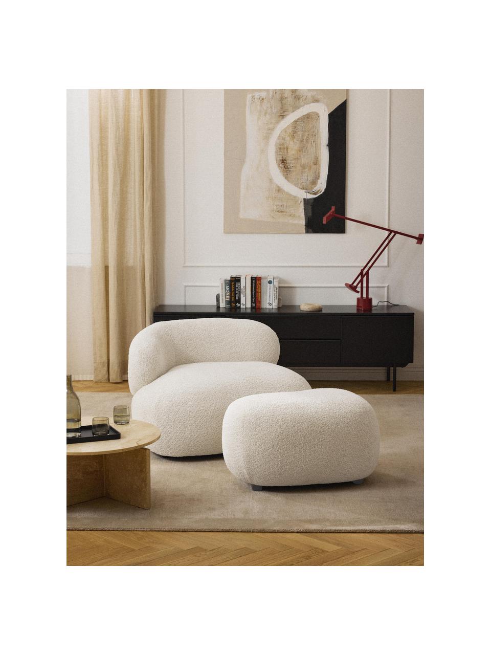 Pouf in teddy-bouclé Alba, Rivestimento: 100% poliestere (teddy bo, Teddy-bouclè bianco latte, Larg. 70 x Alt. 42 cm, curvatura a destra