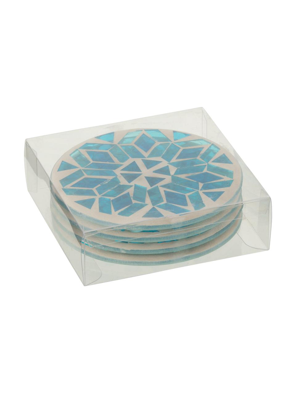 Glazen onderzettersset Mosa, 4-delig, Glas, Blauwtinten, beige, Ø 10 cm