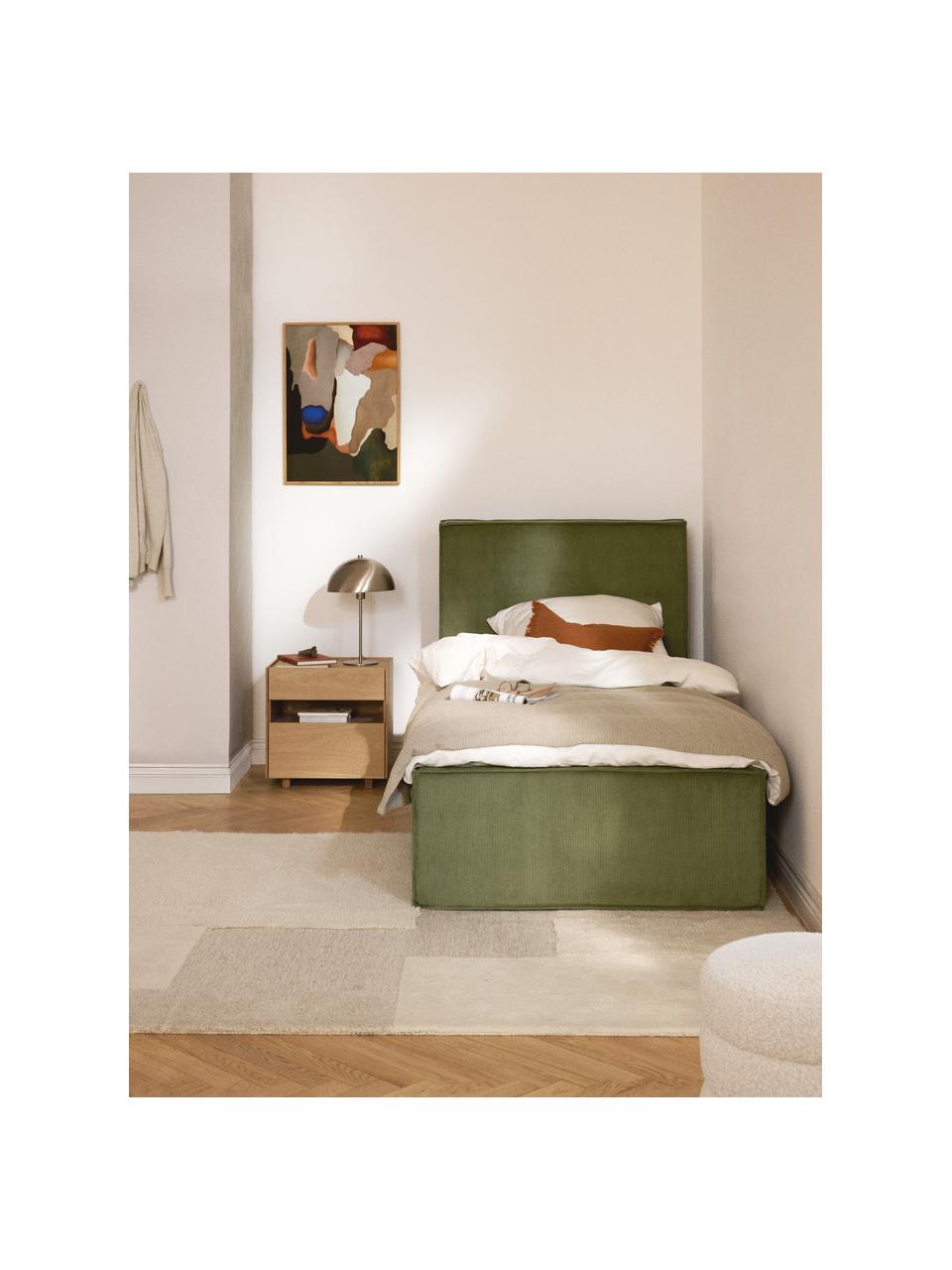 Letto singolo in velluto a coste con vano contenitore Dream, Rivestimento: velluto a coste (92% poli, Velluto a coste verde oliva, Larg. 90 x Lung. 200 cm