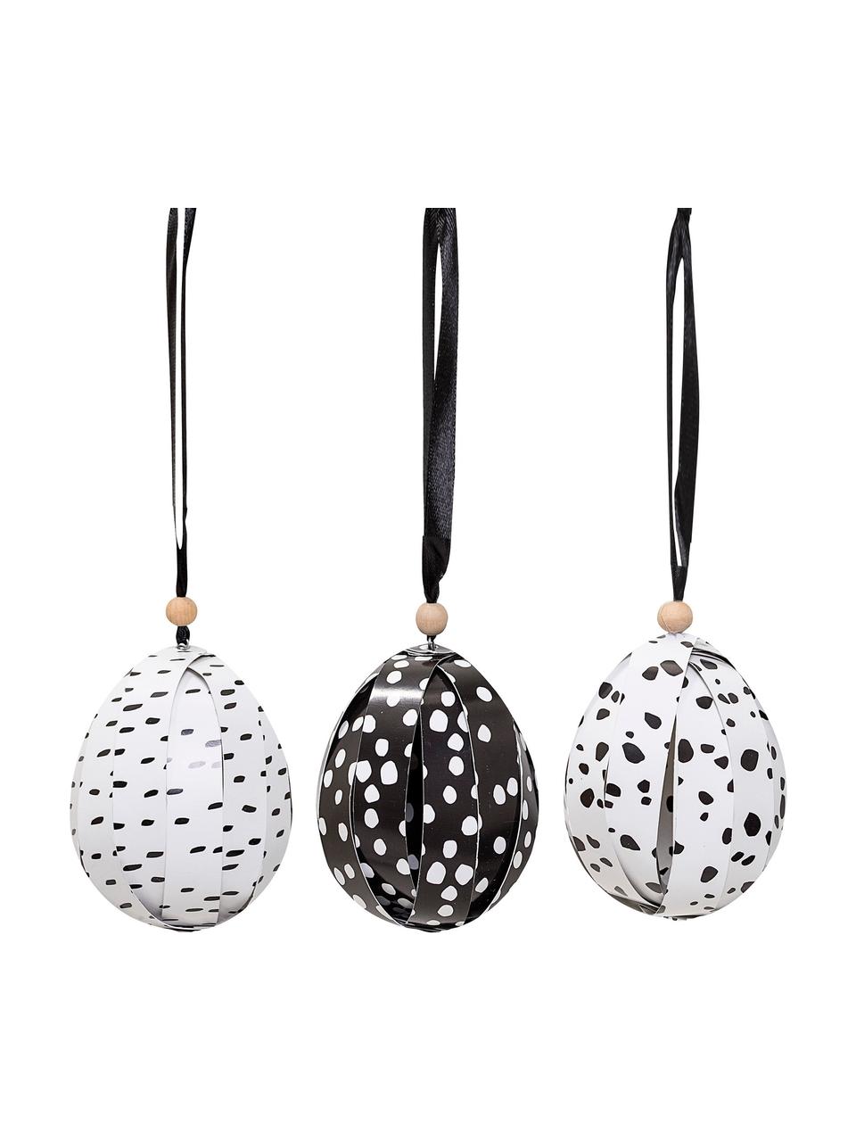 Set 3 ciondoli decorativi Aluno, Carta, legno, Nero, bianco, Ø 8 x Alt. 8 cm