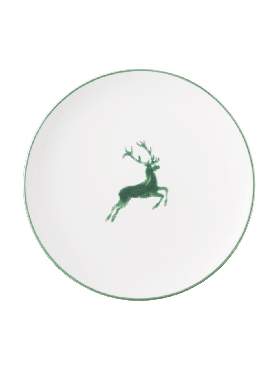 Handbeschilderde dinerborden Green Deer, Keramiek, Wit, groen, Ø 25 cm