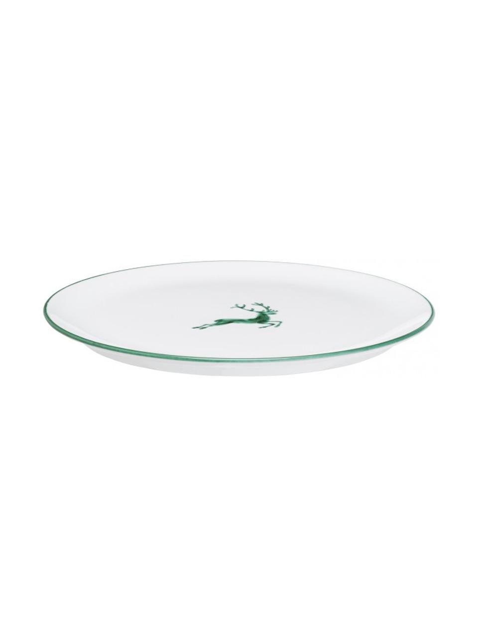 Assiette plate peinte à la main Cerf Vert, Céramique, Blanc, vert, Ø 25 cm