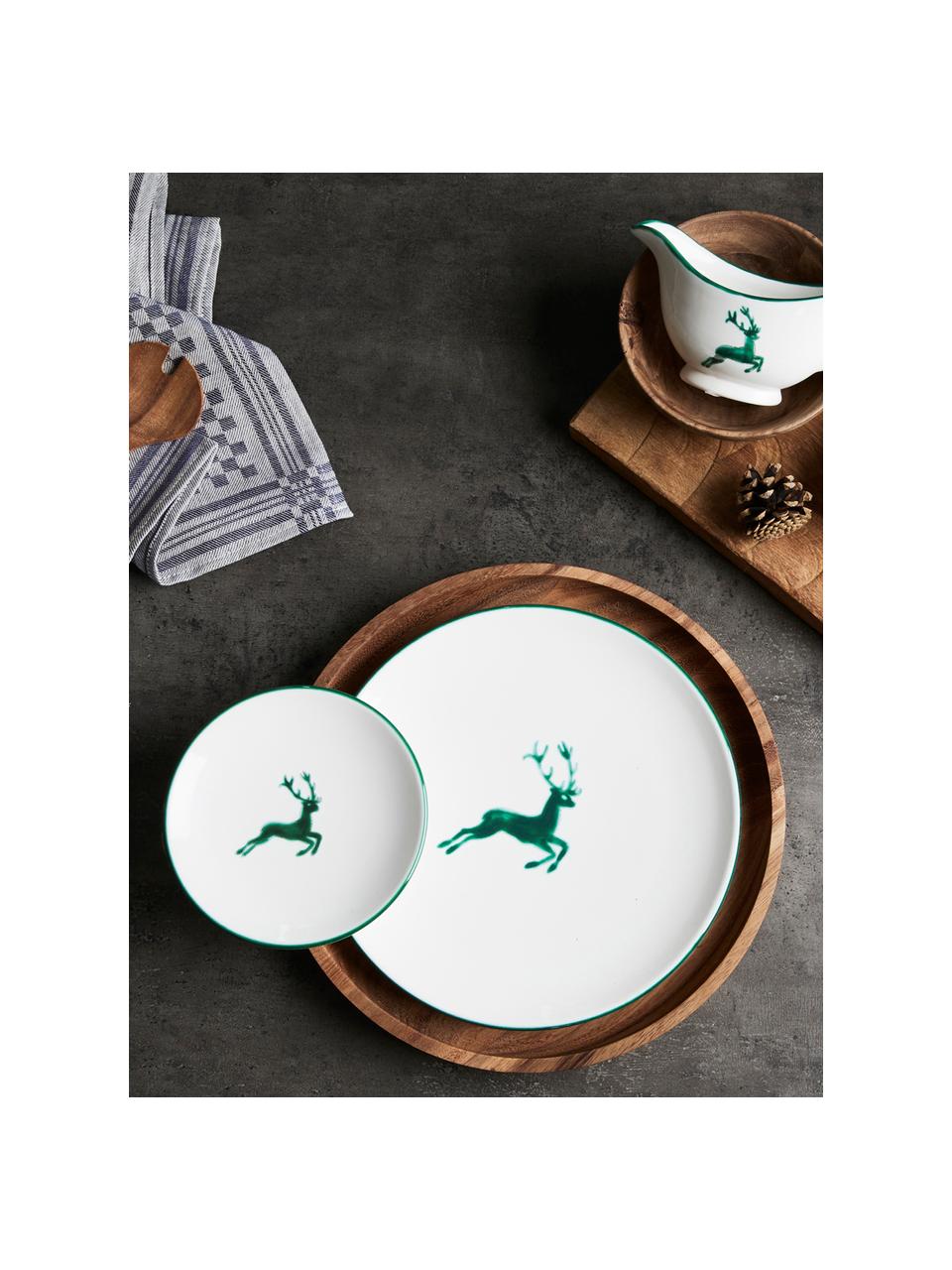 Assiette plate peinte à la main Cerf Vert, Céramique, Blanc, vert, Ø 25 cm