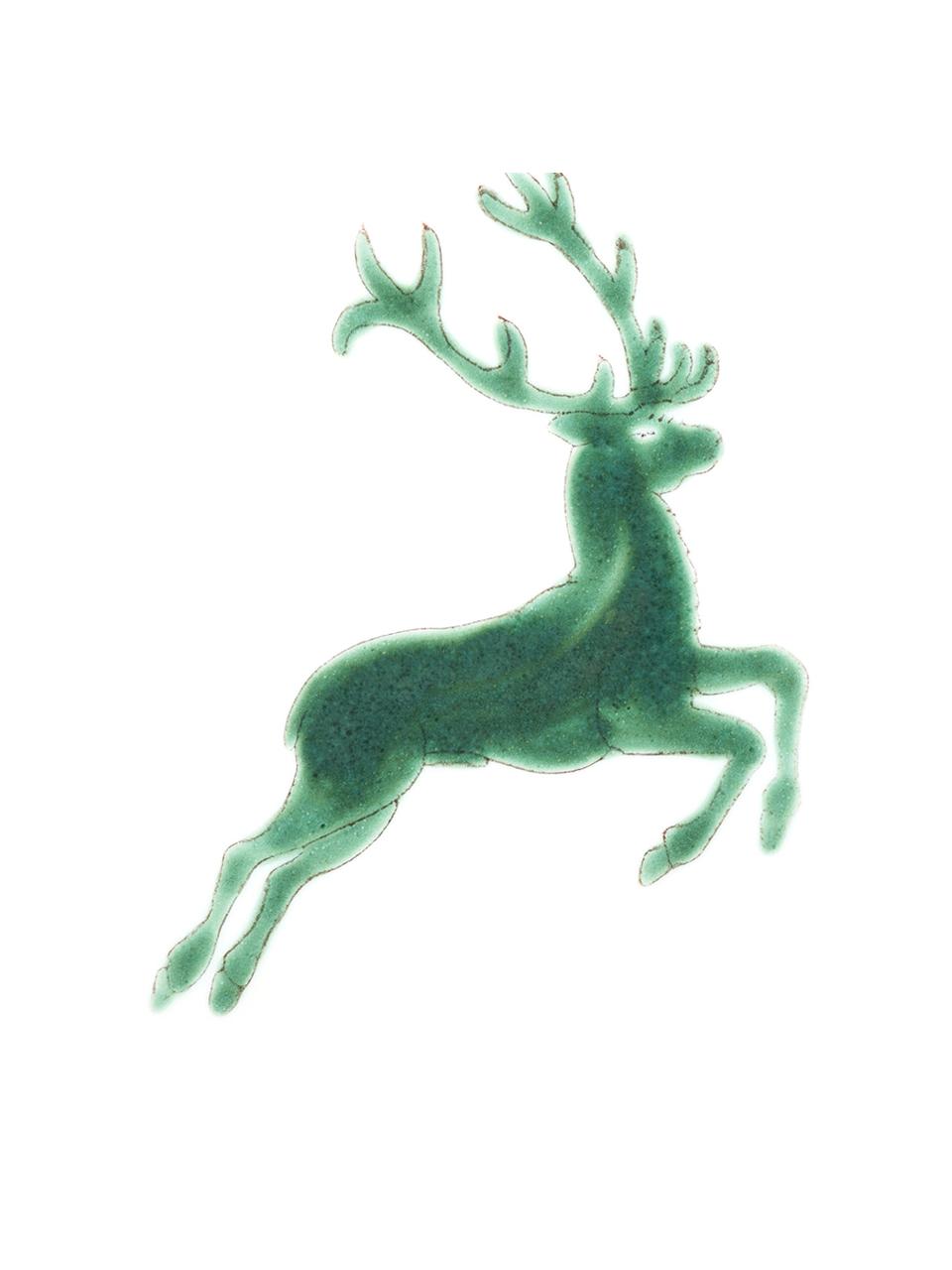 Handbeschilderde dinerborden Green Deer, Keramiek, Wit, groen, Ø 25 cm