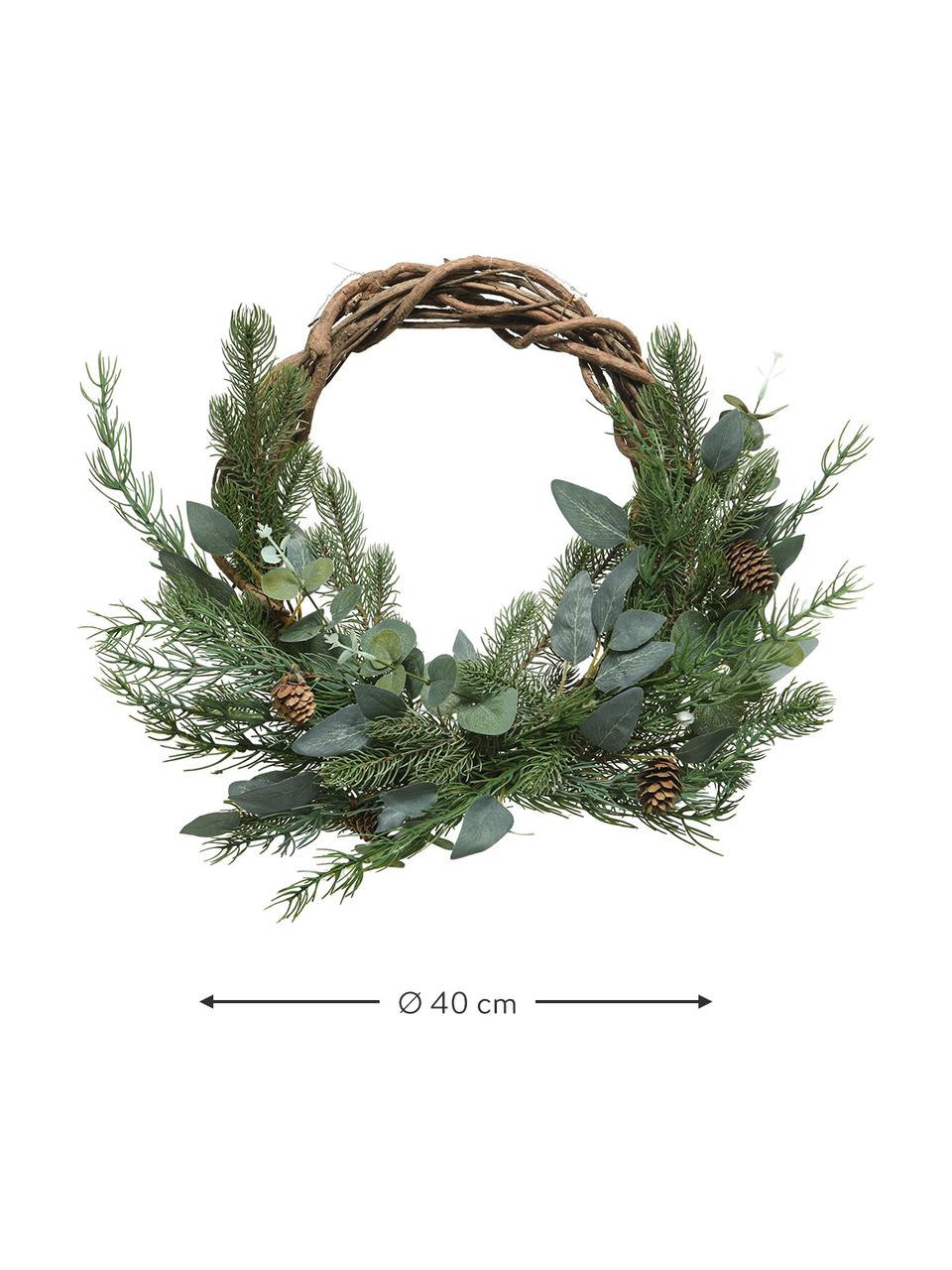 Couronne de Noël Gina, Plastique, Vert foncé, grège, Ø 40 x haut. 15 cm