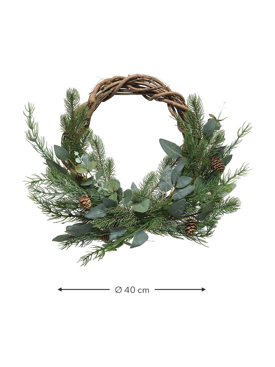 Kerstkrans Gina Ø 40 cm, Kunststof, Groen, bruin, Ø 40 x H 15 cm