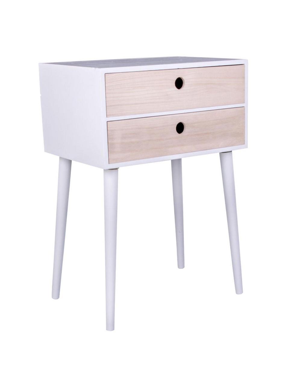 Mesilla de noche Rimini, Madera de paulownia, Beige, Blanco, An 45 x Al 67 cm