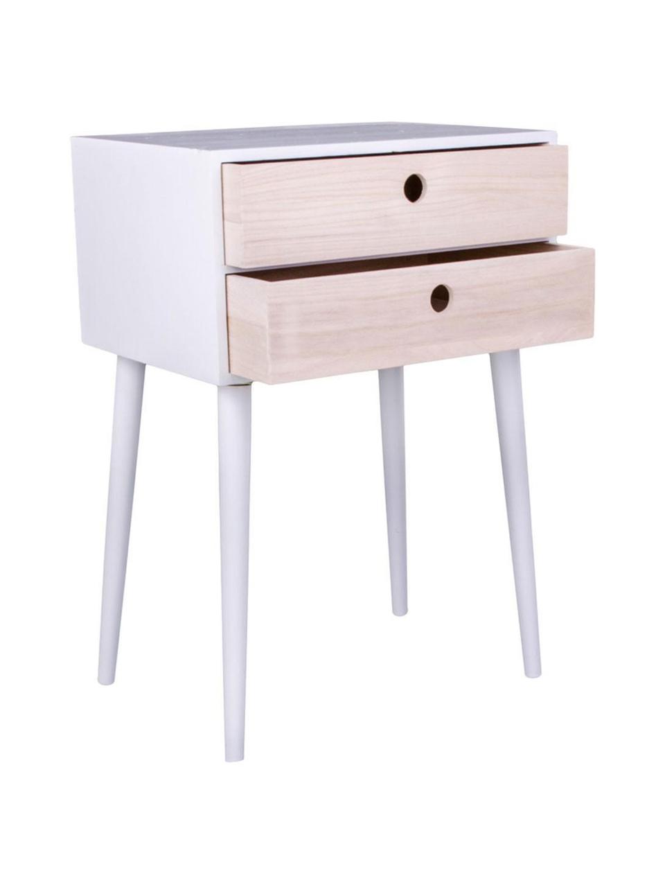 Mesilla de noche Rimini, Madera de paulownia, Beige, Blanco, An 45 x Al 67 cm