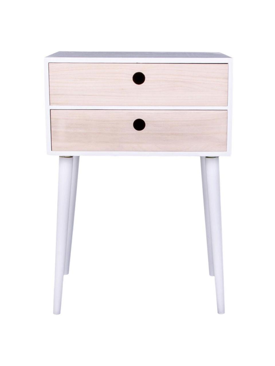 Mesilla de noche Rimini, Madera de paulownia, Beige, Blanco, An 45 x Al 67 cm