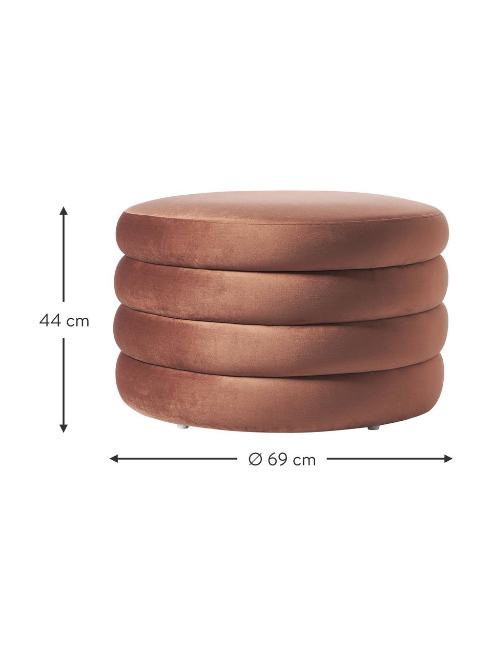 XL buklé taburetka s úložným priestorom Alto, Zamatová hnedá, Ø 69 x V 44 cm