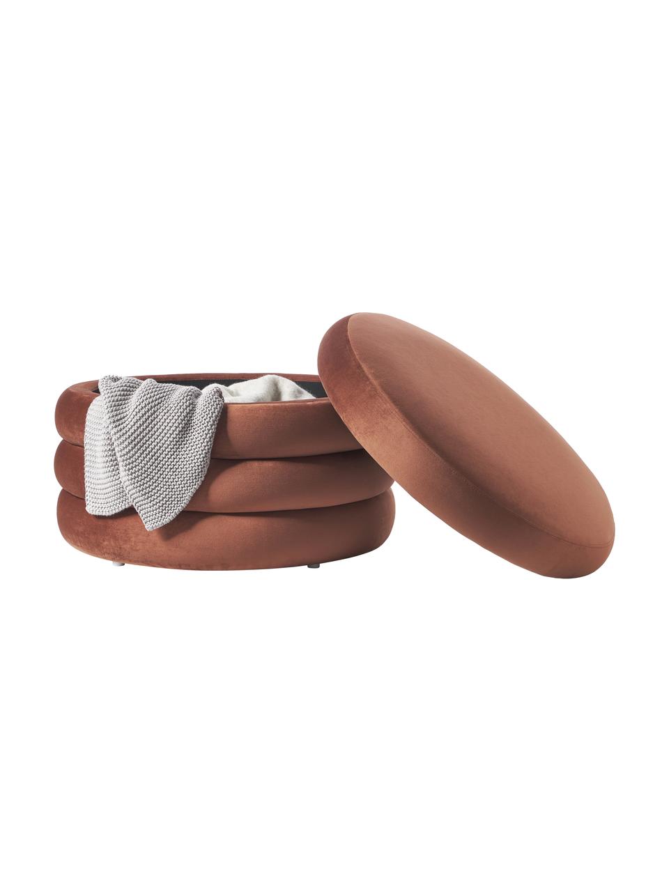Puf z aksamitu XL z miejscem do przechowywania Alto, Tapicerka: aksamit (100% poliester) , Stelaż: lite drewno sosnowe, skle, Brązowy aksamit, Ø 69 x W 44 cm