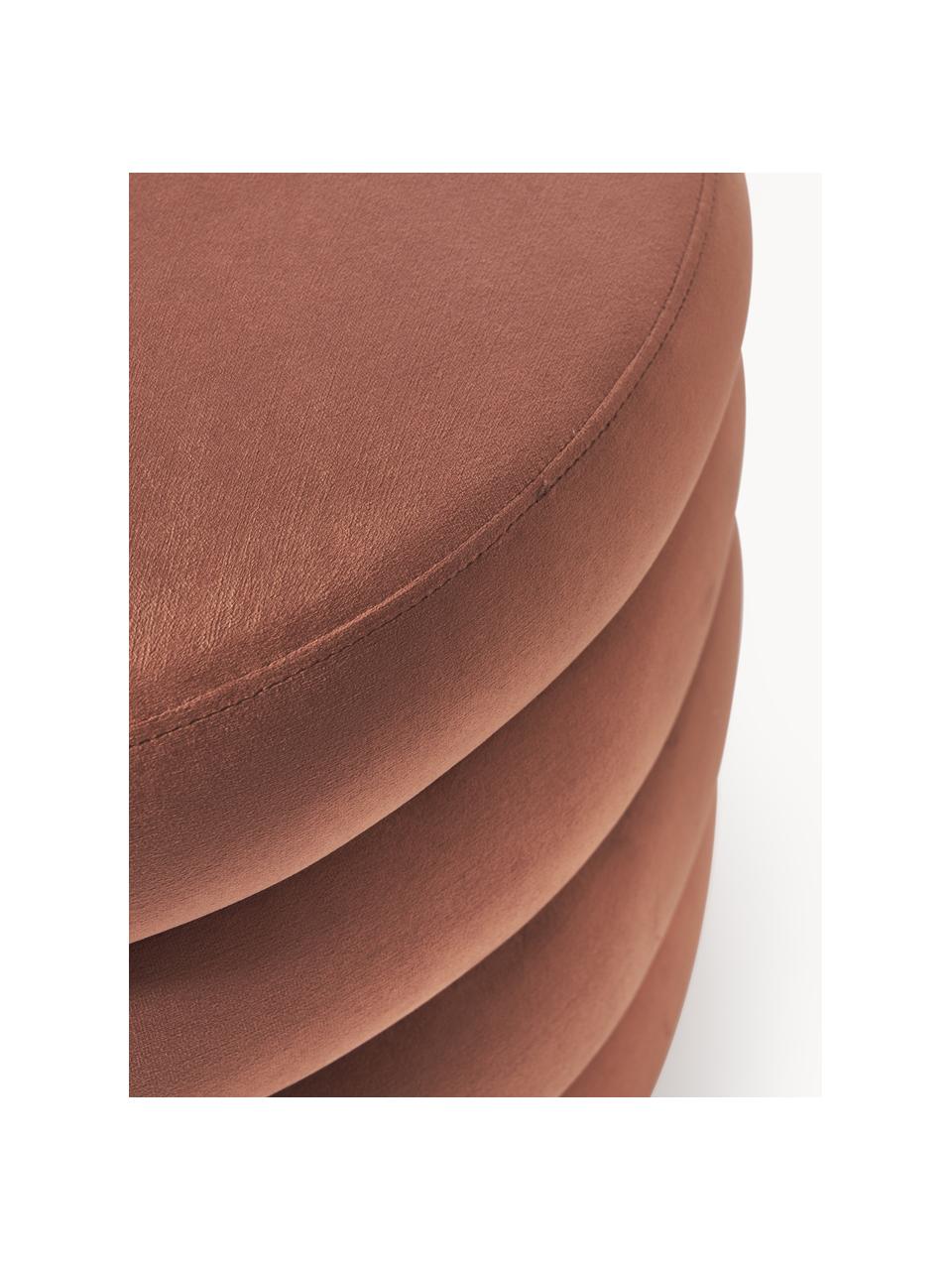 Grand pouf en velours avec rangement Alto, Velours rouge rouille, Ø 69 x haut. 44 cm