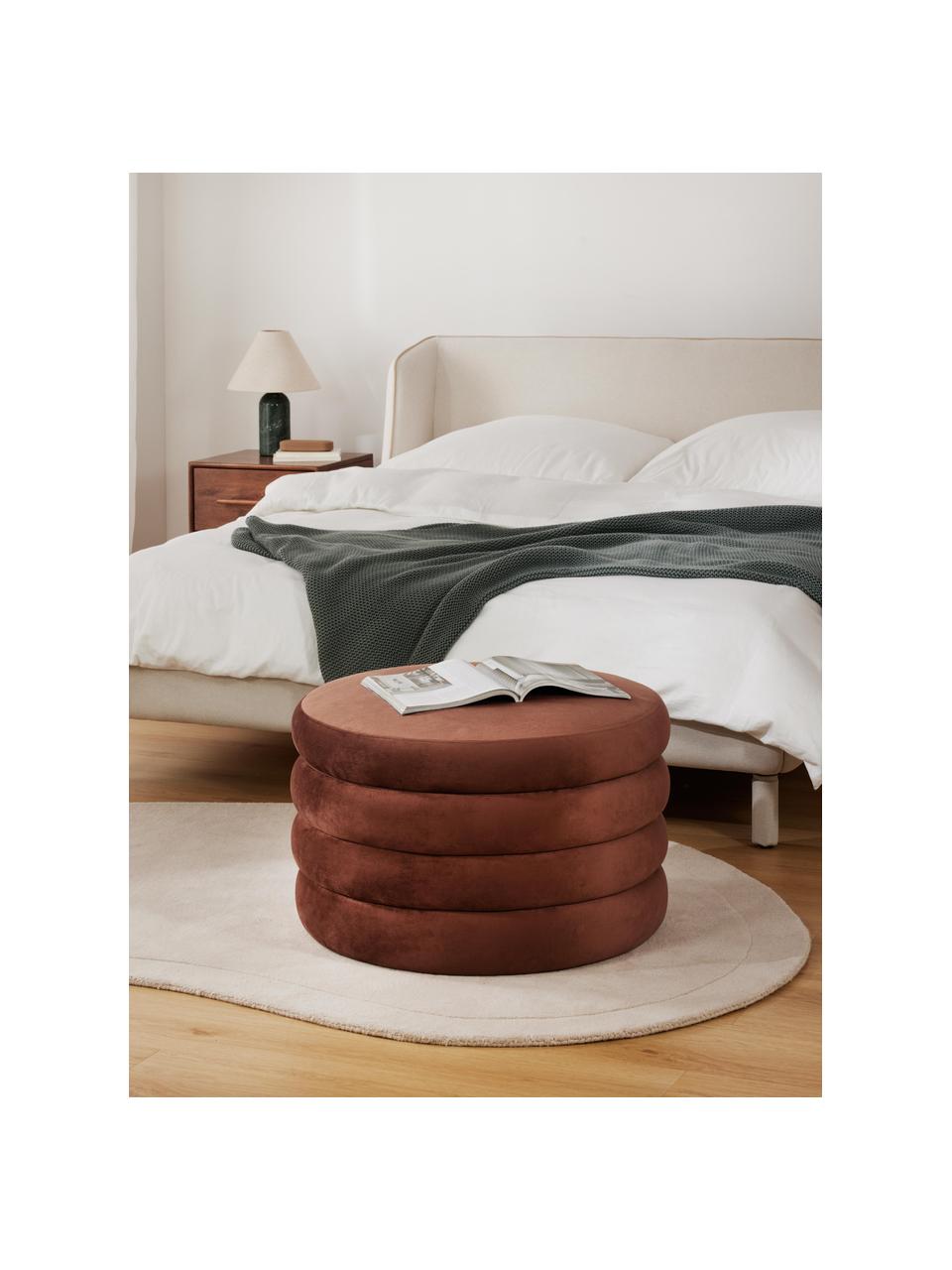 Grand pouf en velours avec rangement Alto, Velours rouge rouille, Ø 69 x haut. 44 cm