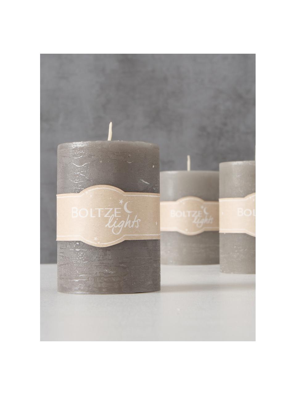 Set 3 candele pilastro Trent, 100% cera paraffinica, Grigio, Ø 7 x Alt. 10 cm