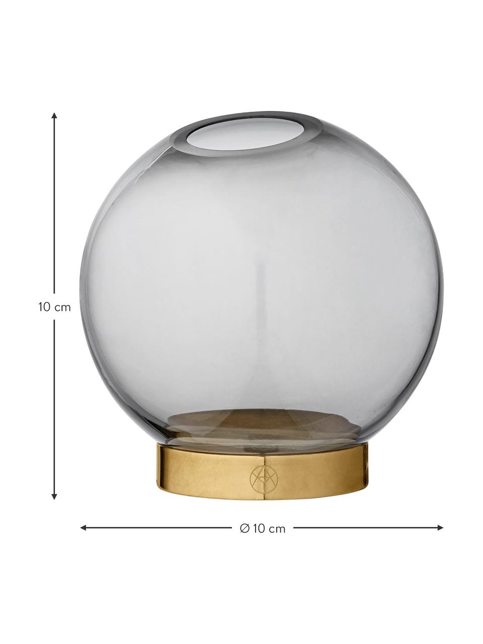 Kleine Glas-Vase Globe mit Metallsockel, Vase: Glas, Vase: Schwarz, transparent Fuss: Messing, Ø 10 x H 10 cm