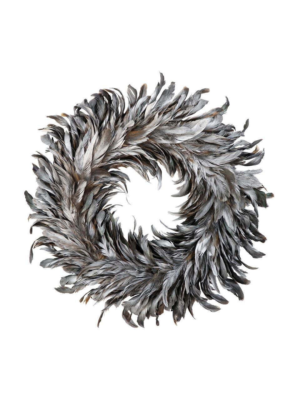 Couronne de Noël plumes Argento, Plumes, polystyrène, Gris, Ø 37 cm