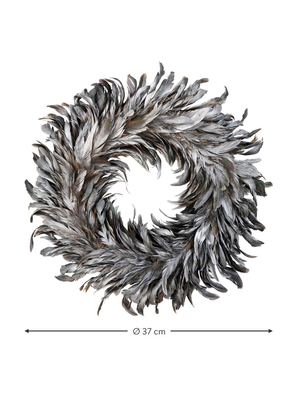 Couronne de Noël plumes Argento, Plumes, polystyrène, Gris, Ø 37 cm