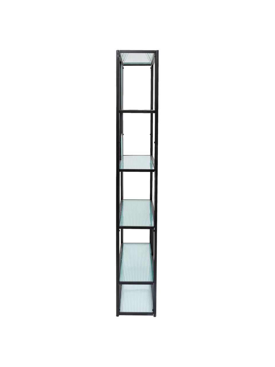 Metalen wandrek Skyler met glazen planken, Frame: gepoedercoat metaal, Plank: geribbeld veiligheidsglas, Zwart, 115 x 185 cm