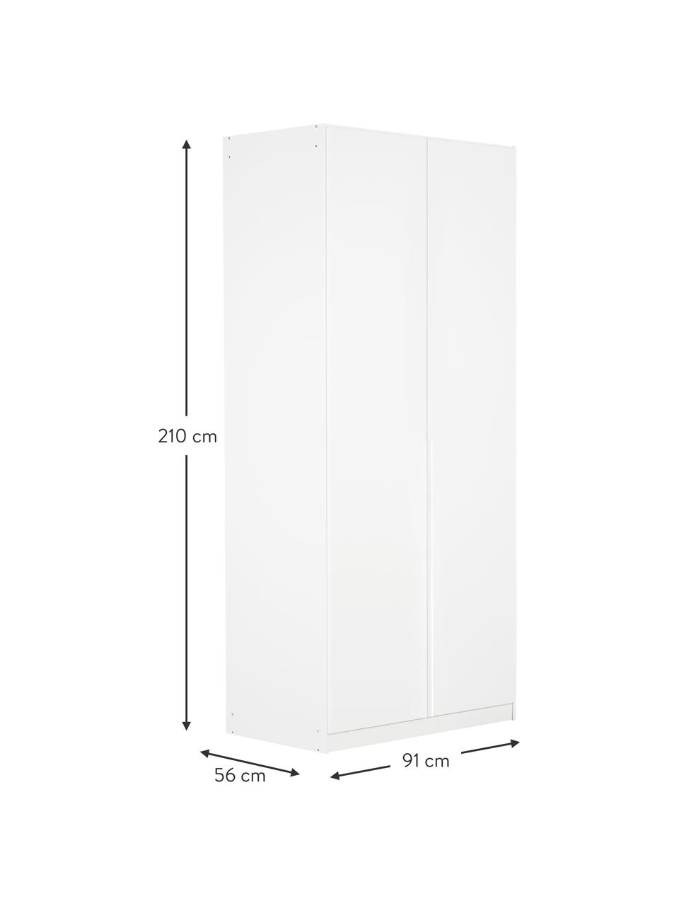 Drehtürenschrank Mia, 2-türig, Holzwerkstoff, beschichtet, Weiß, B 91 x H 210 cm
