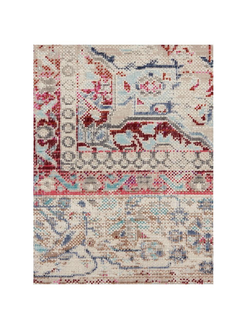 Tapis de couloir poils ras Vintage Kashan, Beige, rouge, bleu, larg. 60 x long. 185 cm