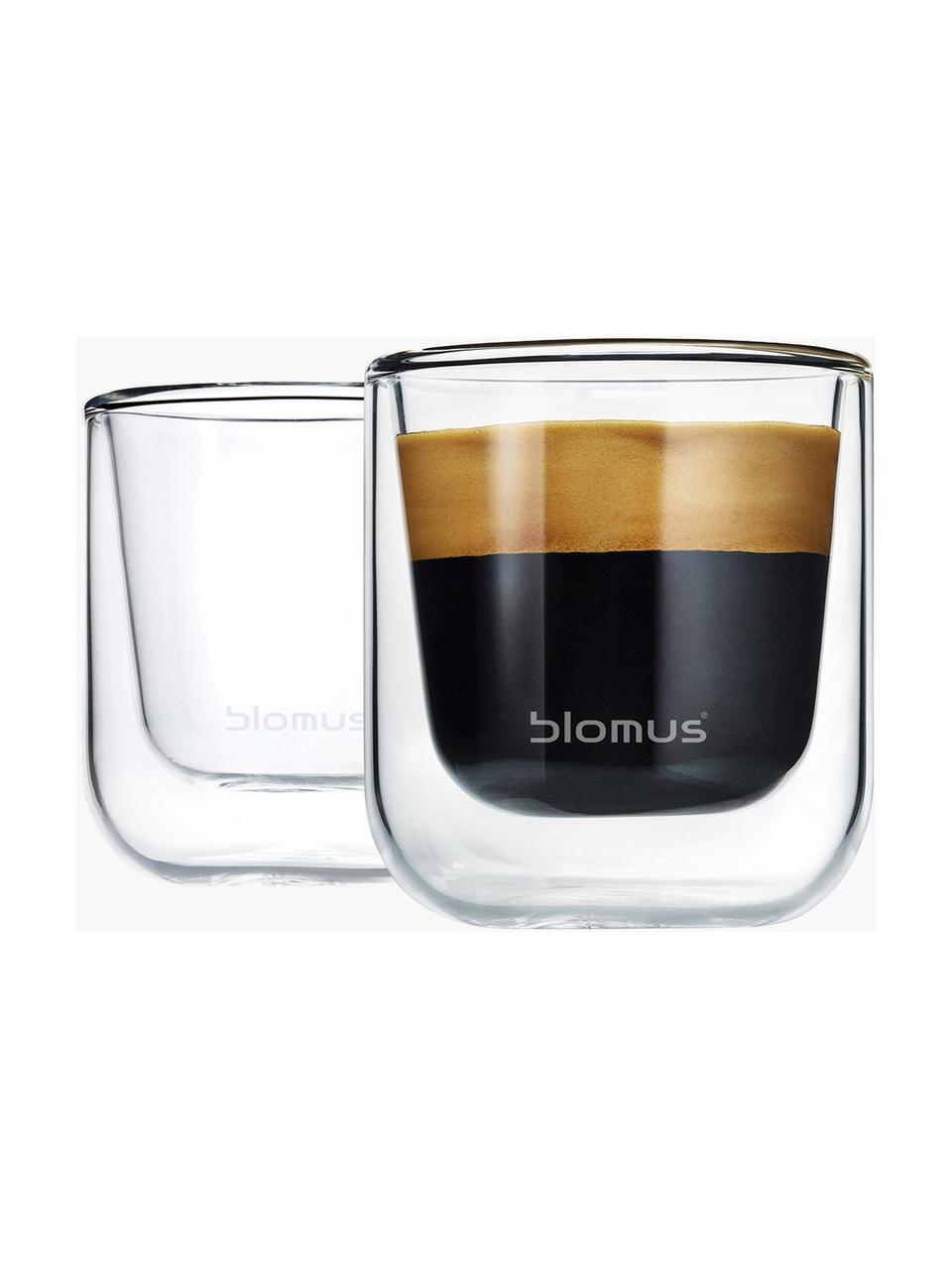 Dvouplášťový skleněný pohárek na espresso Nero, 2 ks, Sklo, Transparentní, Ø 6 cm, V 7 cm, 80 ml