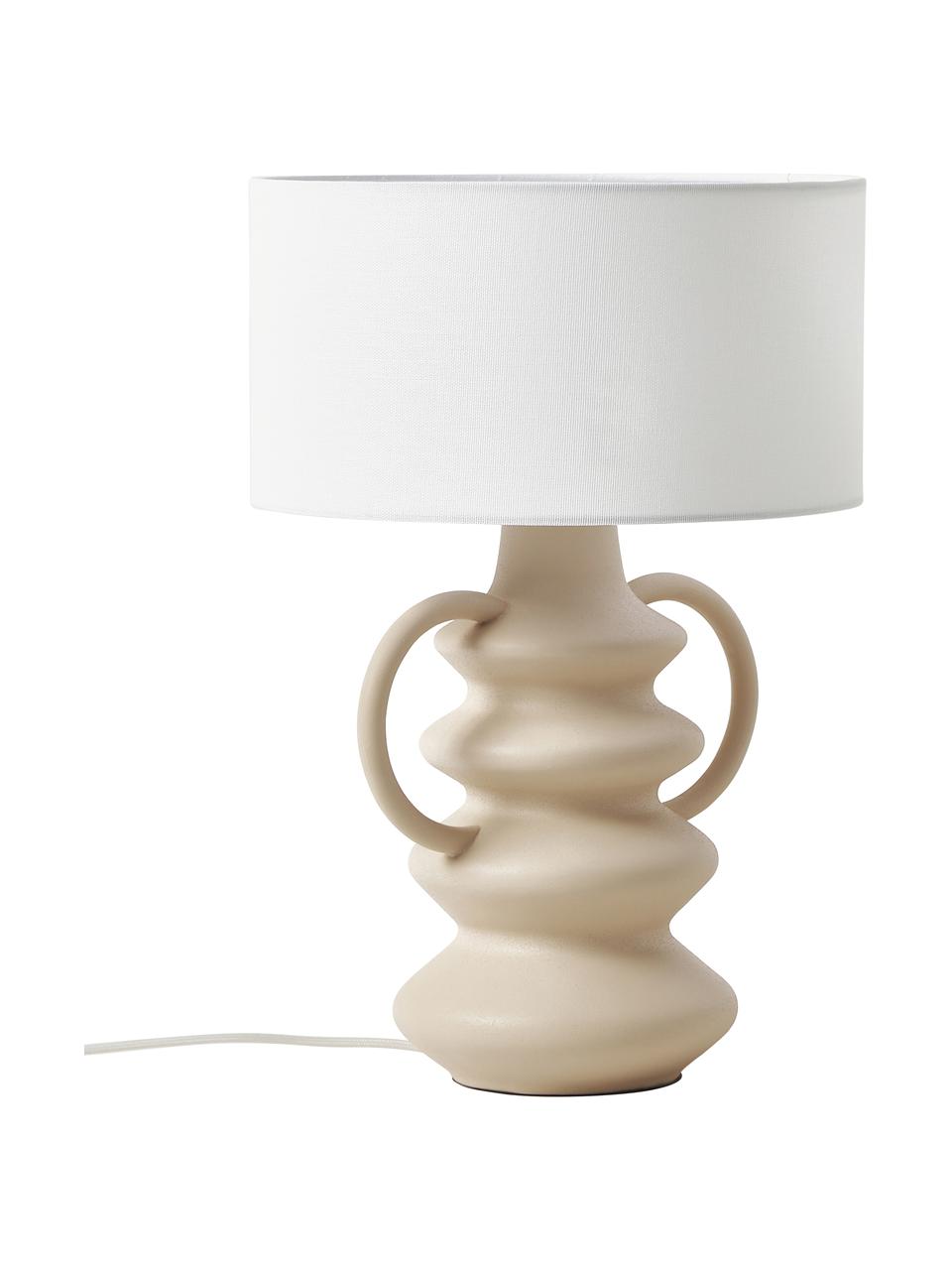 Lámpara de mesa con forma orgánica Luvi, Pantalla: lino, Cable: cubierto en tela, Blanco crema, beige, Ø 32 x Al 47 cm