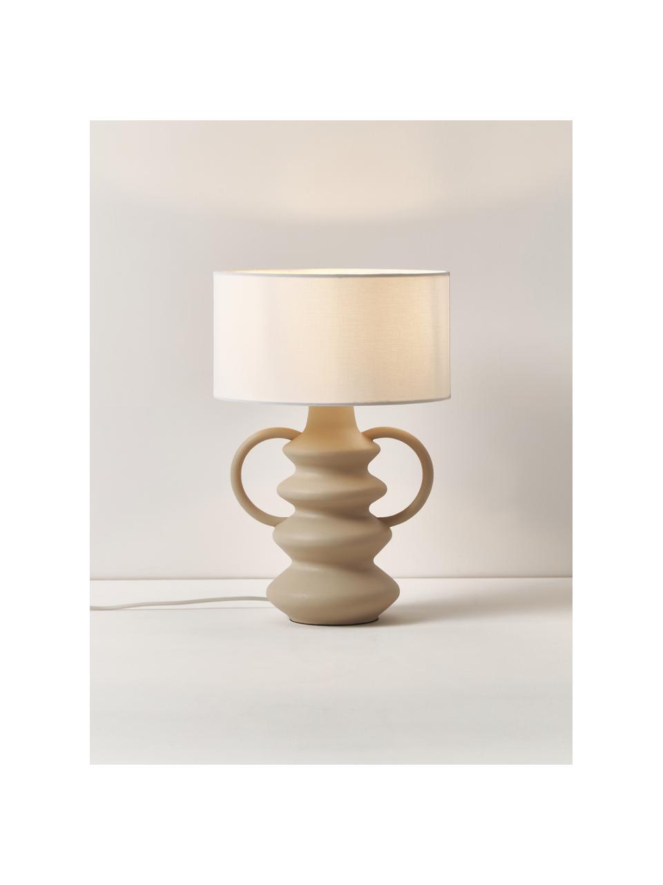 Lampada da tavolo in forma organica Luvi, Paralume: lino, Struttura: poliresina, Bianco, beige, Ø 32 x Alt. 47 cm