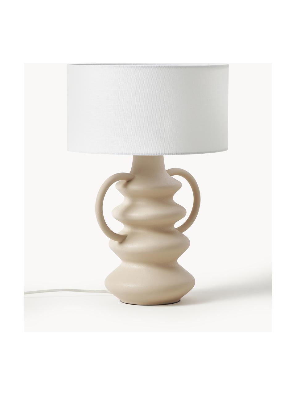 Lampada da tavolo in forma organica Luvi, Paralume: lino, Struttura: poliresina, Bianco, beige, Ø 32 x Alt. 47 cm